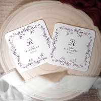 Casamento de Floral Francesa Berinjela Roxo Monogr