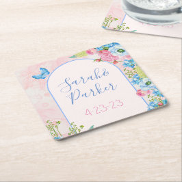 Porta-copo De Papel Quadrado Casamento de Flores de primavera Imaginosas Elegan