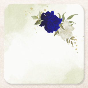 Porta-copo De Papel Quadrado casamento de flores verde azul real e branco