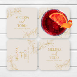 Porta-copo De Papel Quadrado Casamento de Folha Mínima Minimalista Dourada Beig