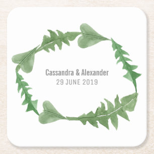 Porta-copo De Papel Quadrado Casamento de Folhagem de Greenery Watercolor