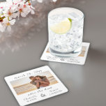 Porta-copo De Papel Quadrado Casamento de Foto do noivado Salve a Data<br><div class="desc">Casamento de fotos de noivado salve a porta copos de data. Simples design moderno,  personalizado com sua foto,  data de casamento e seus nomes.</div>