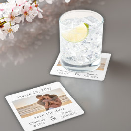 Porta-copo De Papel Quadrado Casamento de Foto do noivado Salve a Data