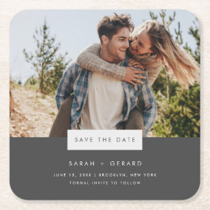 Porta-copo De Papel Quadrado Casamento de Foto Mínimo Elegante Salve a Data