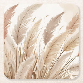 Porta-copo De Papel Quadrado Casamento de Grama de Pampas Bege Boho