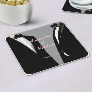 Porta-copo De Papel Quadrado Casamento de Homens Gays Modernos e Elegantes Tern