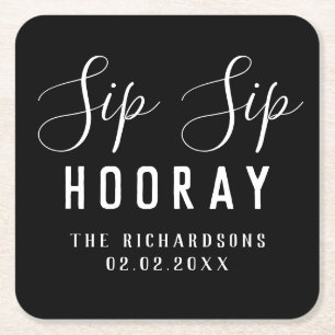 Porta-copo De Papel Quadrado Casamento de Hooray de Sip Negra Personalizado