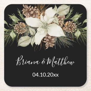 Porta-copo De Papel Quadrado Casamento de Inverno Preto e Branco Elegante Rascu