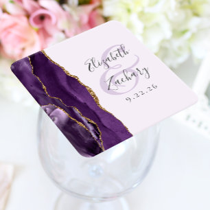 Porta-copo De Papel Quadrado Casamento de Lavanda Dourada Agate Purple