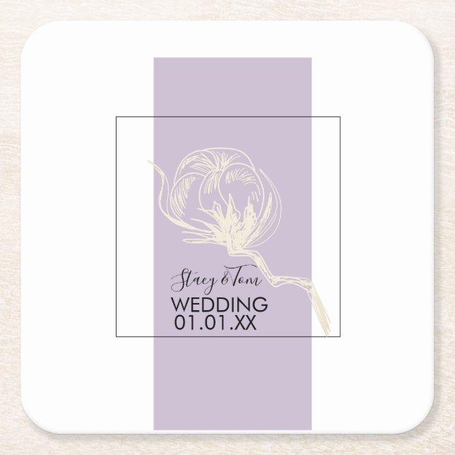 Porta-copo De Papel Quadrado Casamento de Lavandas de algodão botânico (Frente)