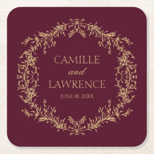 Porta-copo De Papel Quadrado Casamento de Moldura Floral Toile de Champanhe Bor