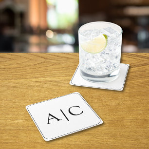 Porta-copo De Papel Quadrado Casamento de Monograma Branco Minimalista