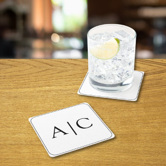 Porta-copo De Papel Quadrado Casamento de Monograma Branco Minimalista