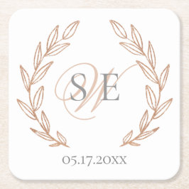 Porta-copo De Papel Quadrado Casamento de Monograma Dourado Elegante