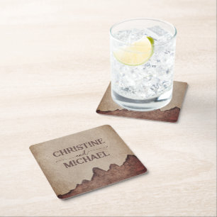 Porta-copo De Papel Quadrado Casamento de montanhas castanhas com papel rústico