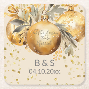 Porta-copo De Papel Quadrado Casamento de Natal Bege Dourado