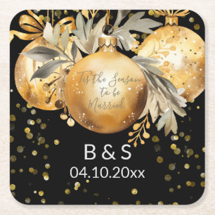 Porta-copo De Papel Quadrado Casamento de Natal Preto Dourado