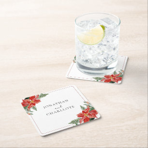 Porta-copo De Papel Quadrado Casamento de Natal Vermelho Poinsettia de Inverno