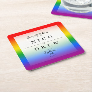 Porta-copo De Papel Quadrado Casamento de Orgulho LGBTQ+ Elegante