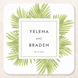 Porta-copo De Papel Quadrado Casamento de palmeiras tropicais