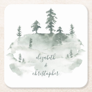 Porta-copo De Papel Quadrado Casamento de Pássaros da Floresta de Aquarela