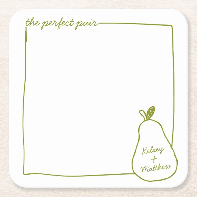Porta-copo De Papel Quadrado Casamento De Pear Engraçado Personalizado Por Whim (Frente)