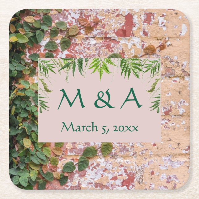 Porta-copo De Papel Quadrado Casamento de Pincéis com a Ivy Verde (Frente)