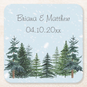 Porta-copo De Papel Quadrado Casamento de Pinheiro de Inverno Evergreen Rústico