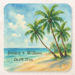 Porta-copo De Papel Quadrado Casamento de Praia da Ilha Tropical Ocean Obrigado