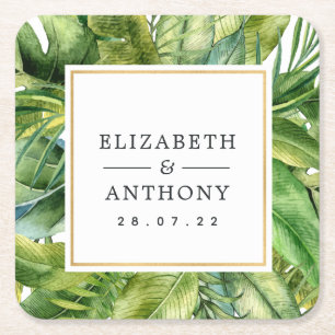 Porta-copo De Papel Quadrado Casamento de Praia de Verão Tropical de Watercolo