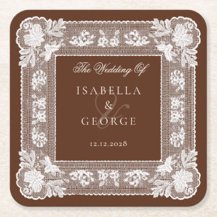 Porta-copo De Papel Quadrado Casamento de Renda Vintage Old Money Bwon