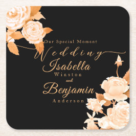 Porta-copo De Papel Quadrado Casamento de Rosa Chic Elegante