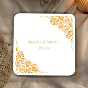 Porta-copo De Papel Quadrado Casamento de Rosas Ouros Desenhados Personalizados