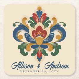 Porta-copo De Papel Quadrado Casamento de Rosemaling Norueguesa