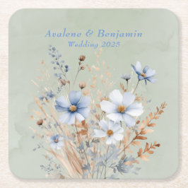 Porta-copo De Papel Quadrado Casamento de Sage Green Dusty Blue Wildflower