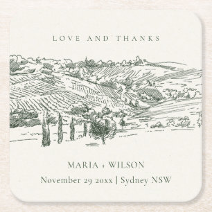 Porta-copo De Papel Quadrado Casamento de Sketch Da Chic Rustic Green Winery Mo