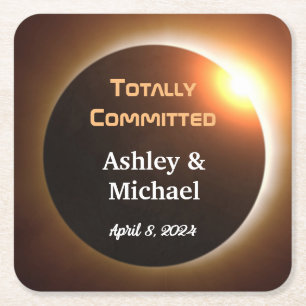 Porta-copo De Papel Quadrado Casamento de Tema Eclipse Totalmente Comprometido