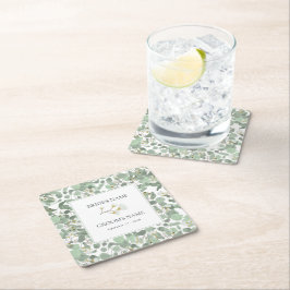 Porta-copo De Papel Quadrado Casamento de Watercolor Eucalyptus Greenery Blosso