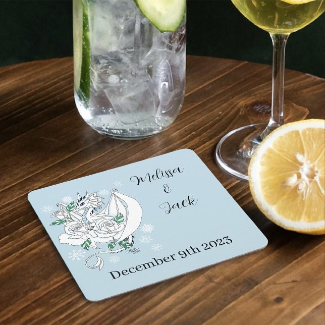 Porta-copo De Papel Quadrado Casamento do Dragão Branco de inverno (Criador carregado)