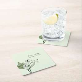 Porta-copo De Papel Quadrado Casamento dos Lírios Brancos Modernos Elegantes