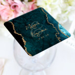 Porta-copo De Papel Quadrado Casamento Dourado com Script Teal Blue Agate<br><div class="desc">Estas elegantes portas copos de casamento modernas apresentam uma cor azul-lacrimejante geode geode cor azul lacrimejada com brilho dourado falso. Personalize-os com os nomes do casal na caligrafia dourada por meio de uma grande e a data do casamento na letra da placa.</div>