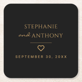 Porta-copo De Papel Quadrado Casamento Dourado e negro minimalista