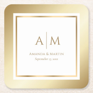 Porta-copo De Papel Quadrado Casamento Dourado Elegante Monogrammed