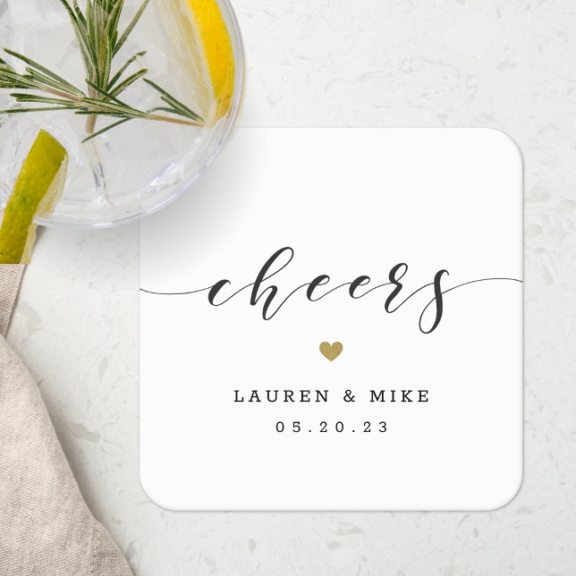 Porta-copo De Papel Quadrado Casamento Dourado moderno de animação (Criador carregado)