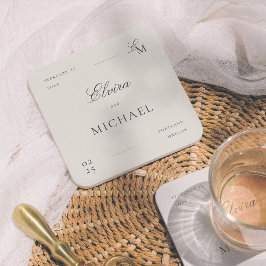 Porta-copo De Papel Quadrado Casamento Editorial Minimalista Marfim