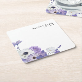 Porta-copo De Papel Quadrado Casamento Elegante Floral Roxo