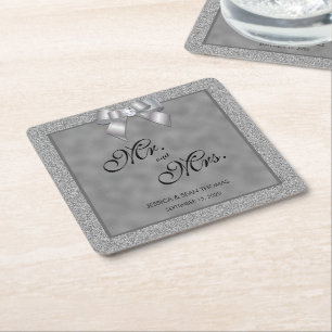 Porta-copo De Papel Quadrado Casamento Elegante Silver & Na moda Glitter
