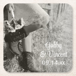 Porta-copo De Papel Quadrado Casamento entre Cowgirl e Sunflower Country