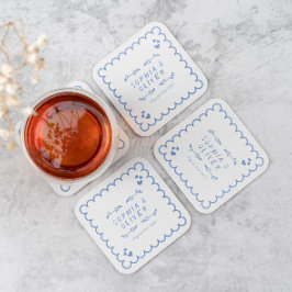 Porta-copo De Papel Quadrado Casamento Escrito De Mão Ilustrada De Onda Retro