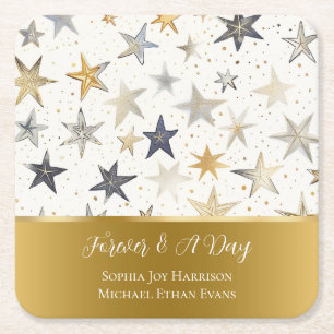 Porta-copo De Papel Quadrado Casamento Estrelas Prata Dourado Azul